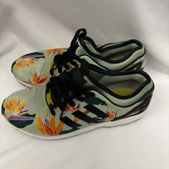 Adidas Originals Mens ZX FLUX NPS Blush Green Floral All Over Print Sneaker 10 - Picture 8 of 16
